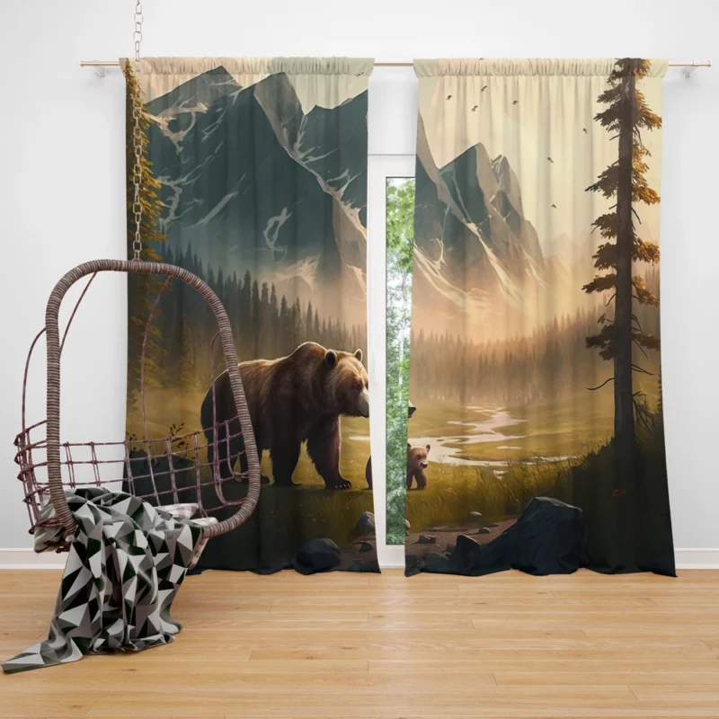 Bear on the Mountain Peak Window Curtain