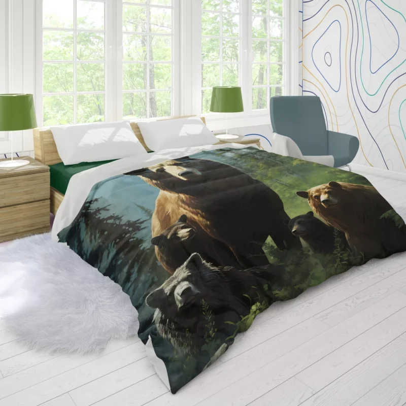 Bears Ambling Through Mountain Woods Duvet Cover