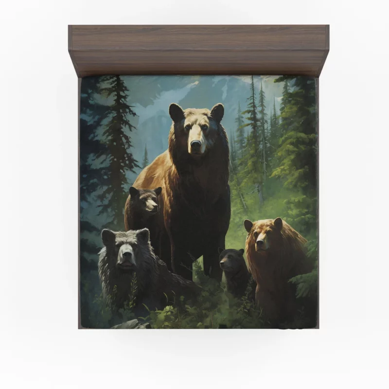 Bears Ambling Through Mountain Woods Fitted Sheet