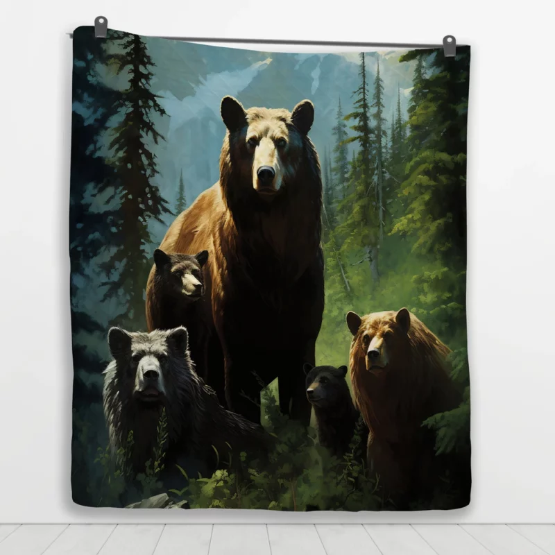 Bears Ambling Through Mountain Woods Quilt Blanket 1