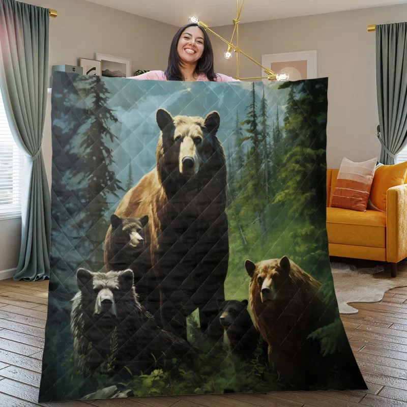 Bears Ambling Through Mountain Woods Quilt Blanket