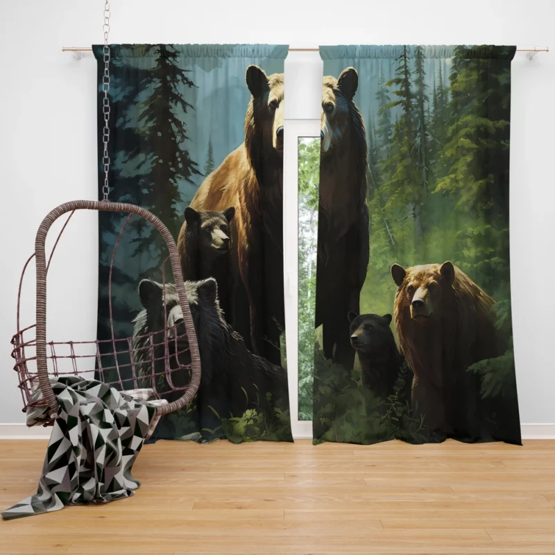 Bears Ambling Through Mountain Woods Window Curtain