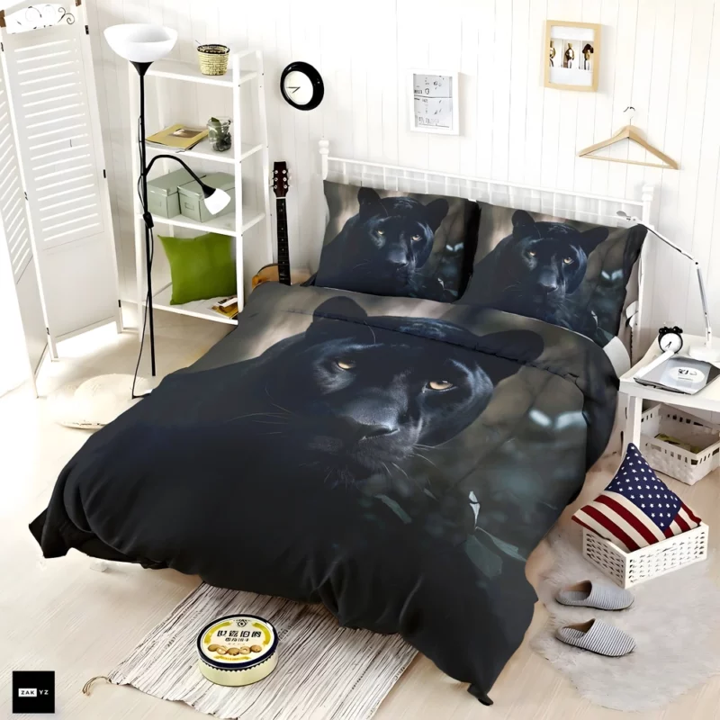 Beautiful Black Panther in Forest Bedding Set