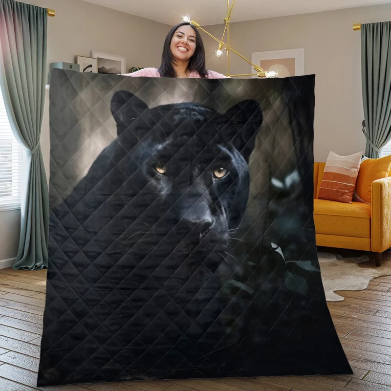 Beautiful Black Panther in Forest Quilt Blanket