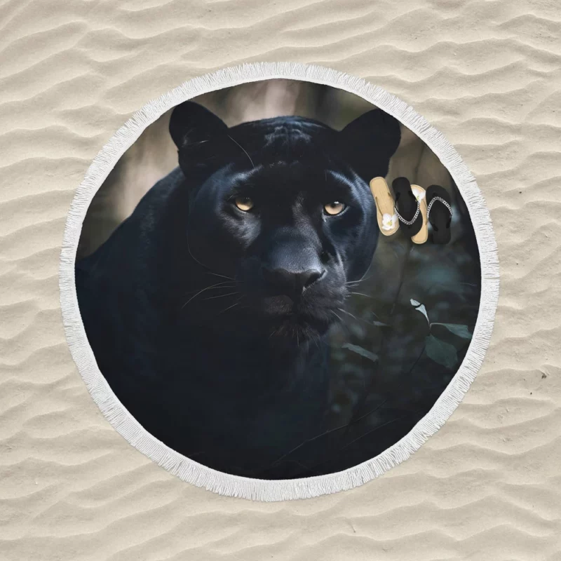 Beautiful Black Panther in Forest Round Beach Towel