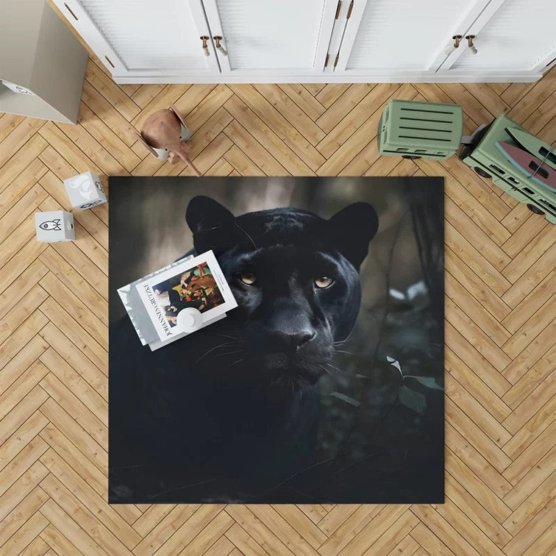 Beautiful Black Panther in Forest Rug