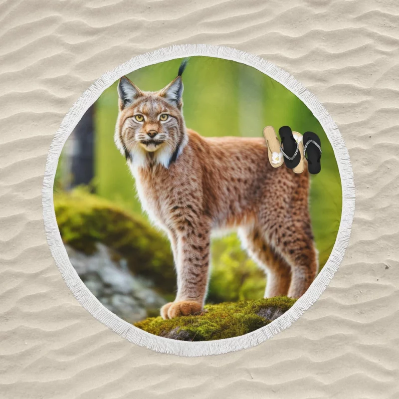 Beautiful Bobcat Artwork Round Beach Towel