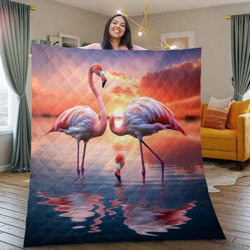 Beautiful Flamingos Quilt Blanket