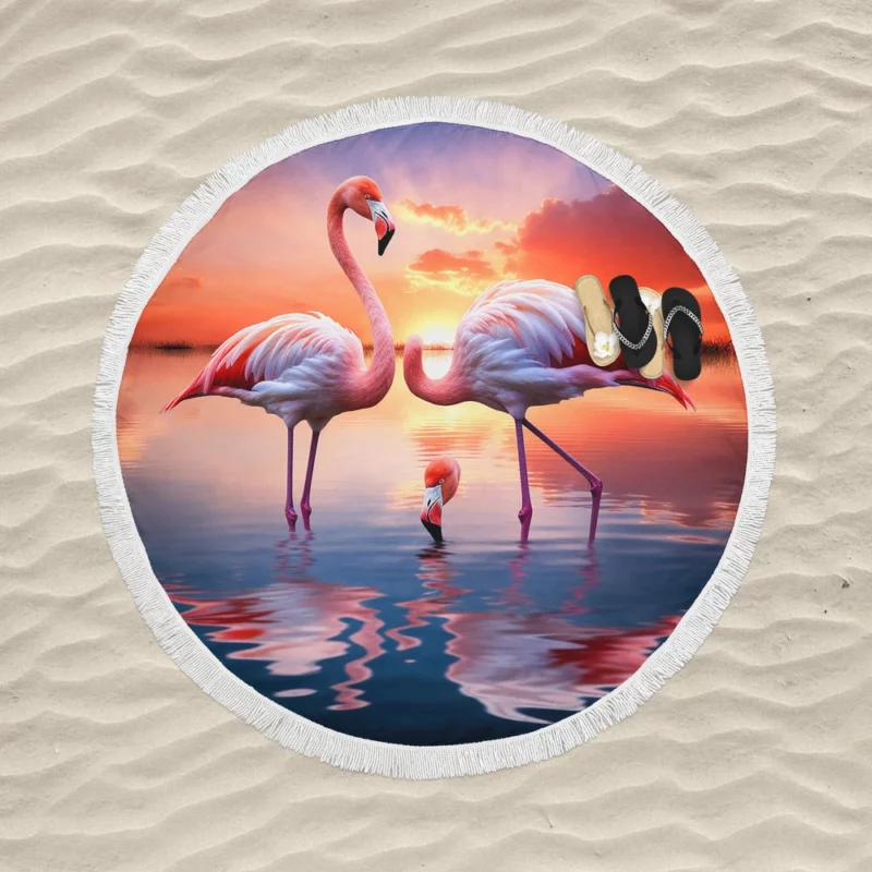 Beautiful Flamingos Round Beach Towel