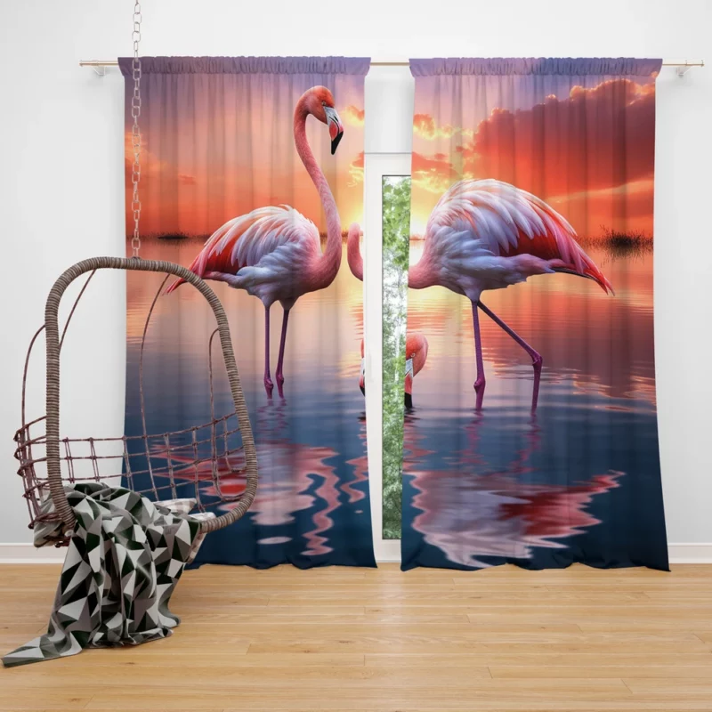 Beautiful Flamingos Window Curtain