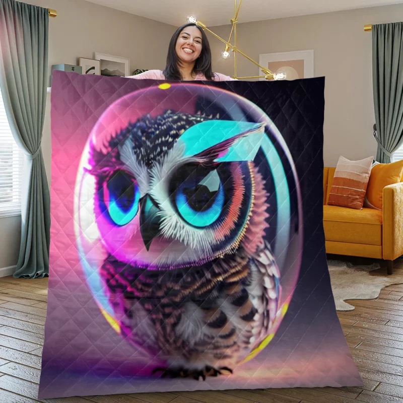 Beautiful Owl Bubble Art Quilt Blanket