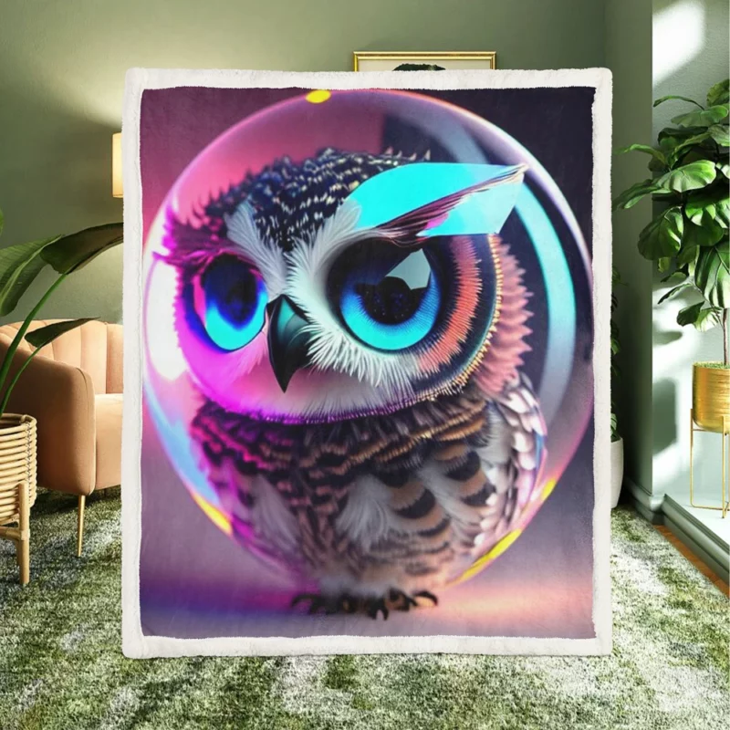 Beautiful Owl Bubble Art Sherpa Fleece Blanket