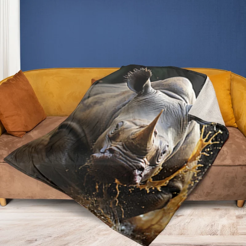 Beautiful Rhino Wallpaper Fleece Blanket 1