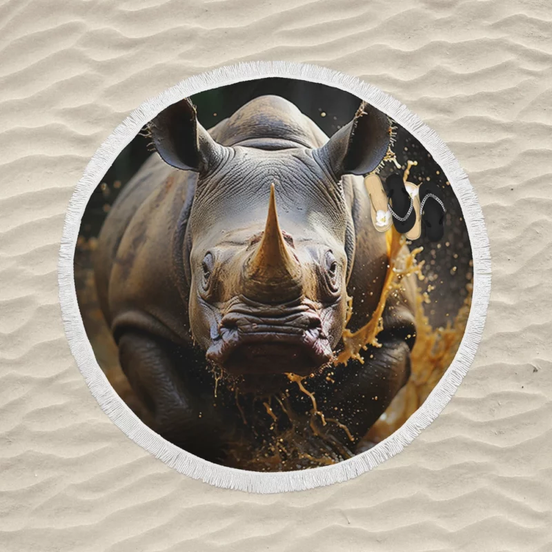 Beautiful Rhino Wallpaper Round Beach Towel