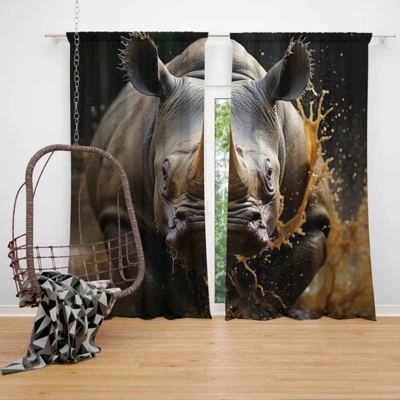 Beautiful Rhino Wallpaper Window Curtain