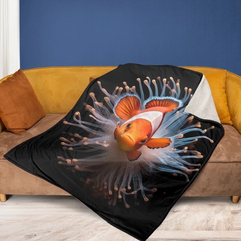 Beautiful Underwater Clownfish Fleece Blanket 1