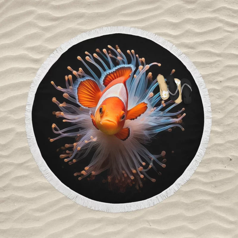 Beautiful Underwater Clownfish Round Beach Towel