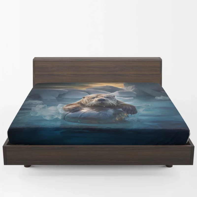 Beaver on Ice Float Painting Fitted Sheet 1