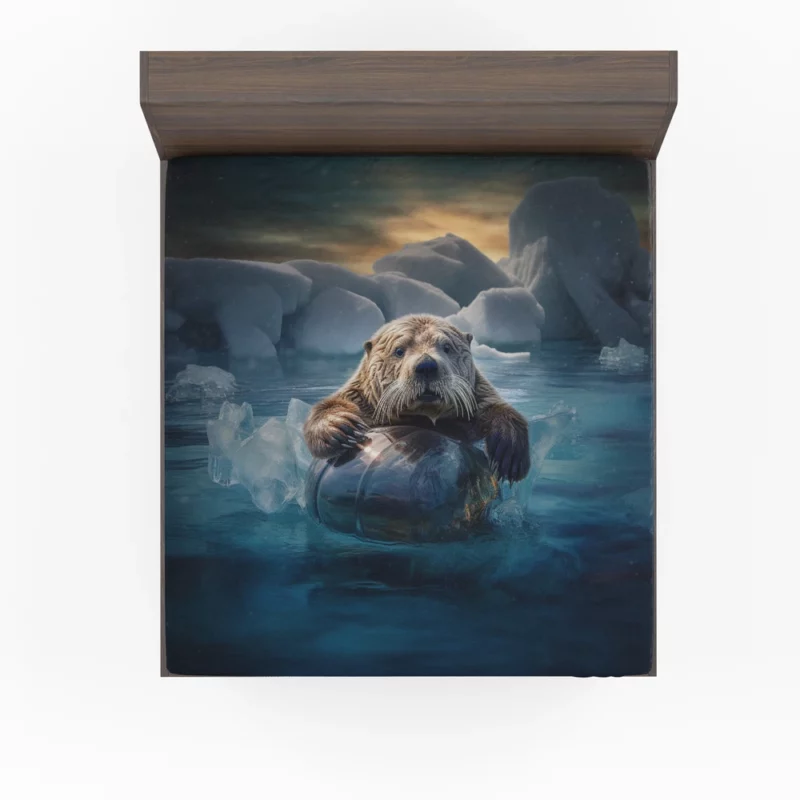 Beaver on Ice Float Painting Fitted Sheet