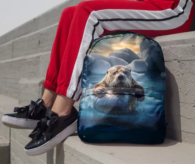 Beaver on Ice Float Painting Minimalist Backpack 1