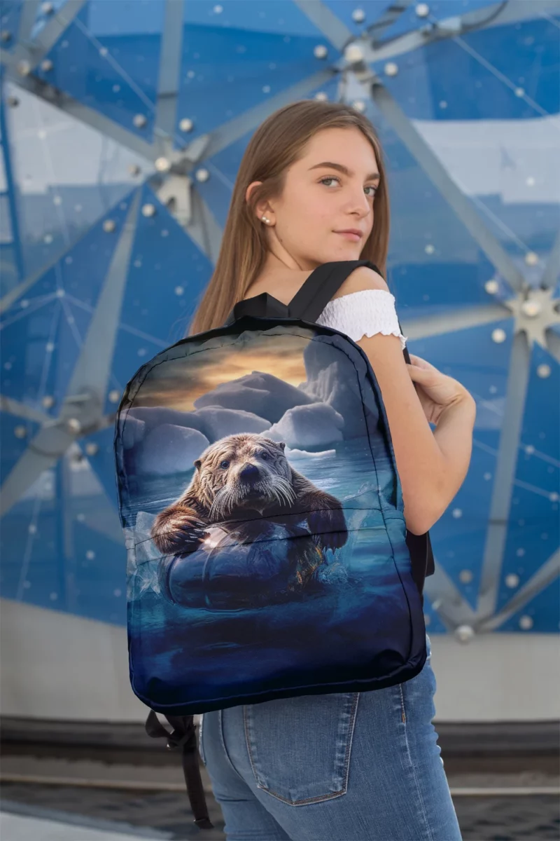 Beaver on Ice Float Painting Minimalist Backpack 2