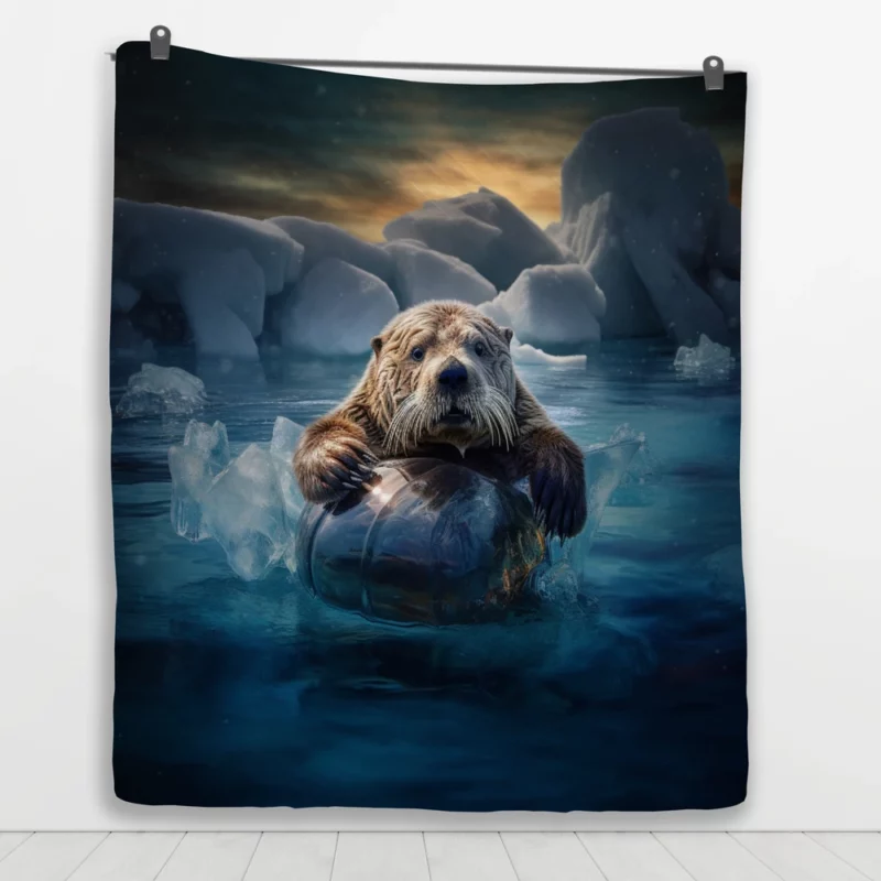 Beaver on Ice Float Painting Quilt Blanket 1