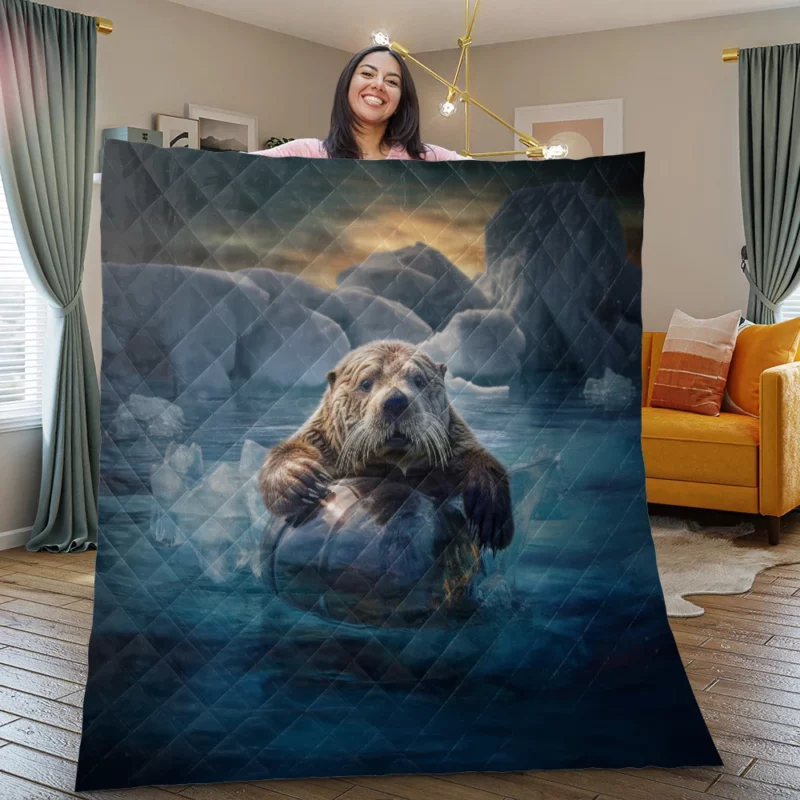 Beaver on Ice Float Painting Quilt Blanket