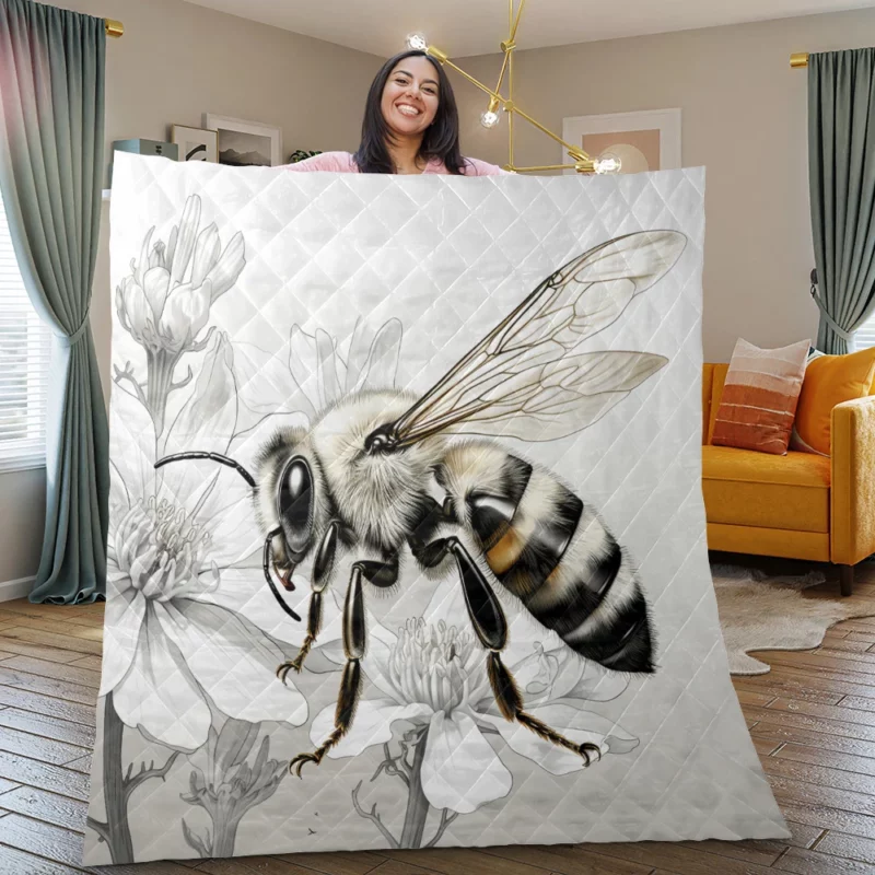 Bee Portrait with Label Quilt Blanket