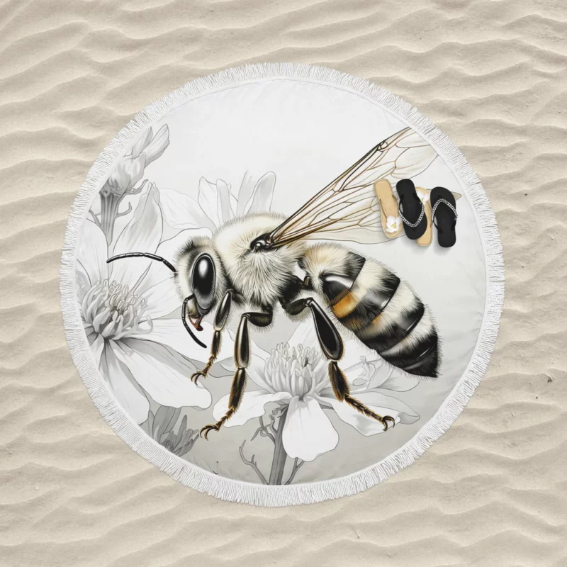 Bee Portrait with Label Round Beach Towel