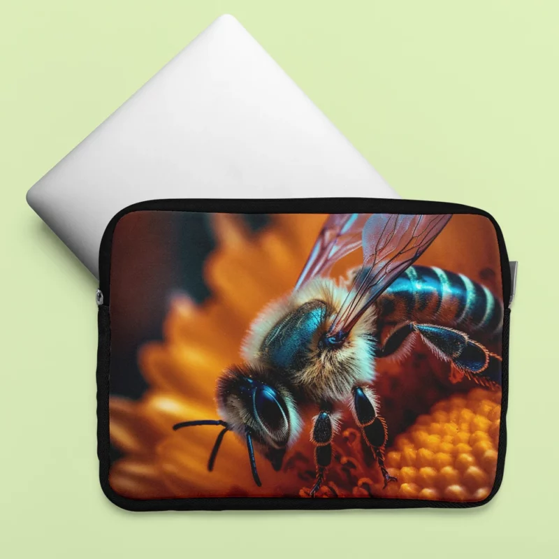 Bee on Blue Flower Laptop Sleeve