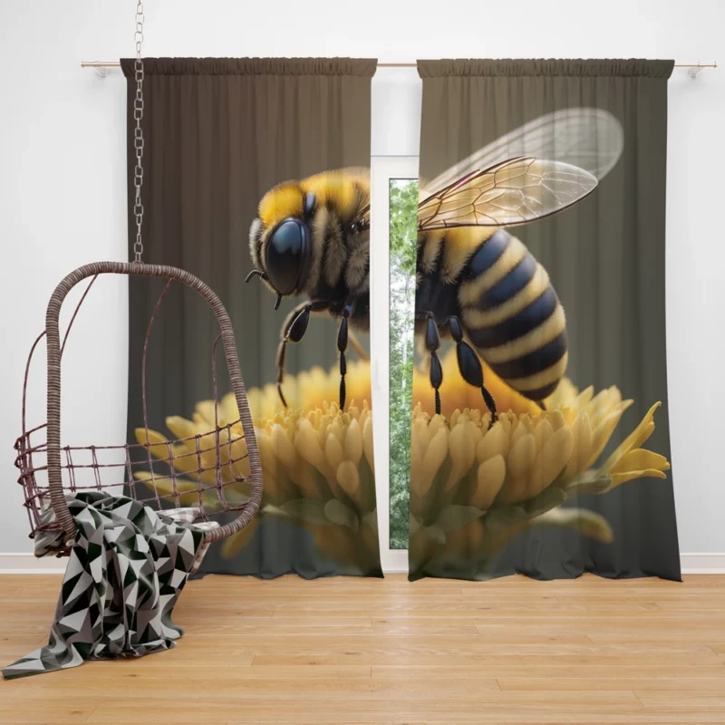 Bee on Dark Background Window Curtain