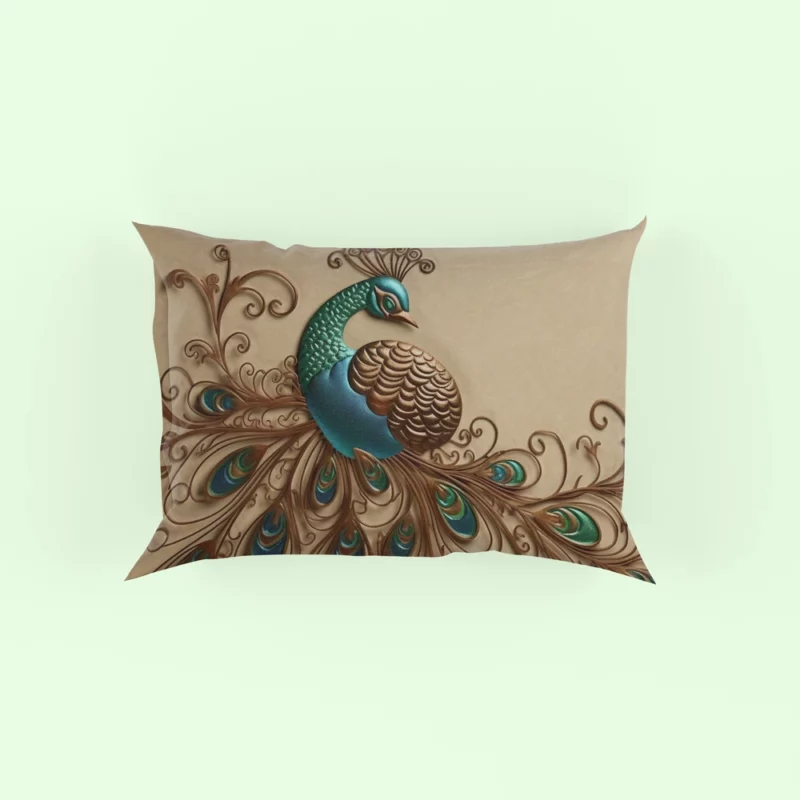 Beige Background Peacock with Green Tail Pillow Case