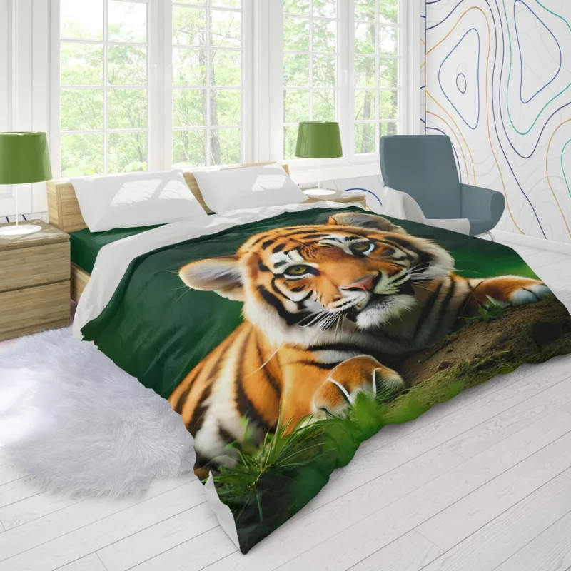 Bengal Tiger Laying in Grass Duvet Cover