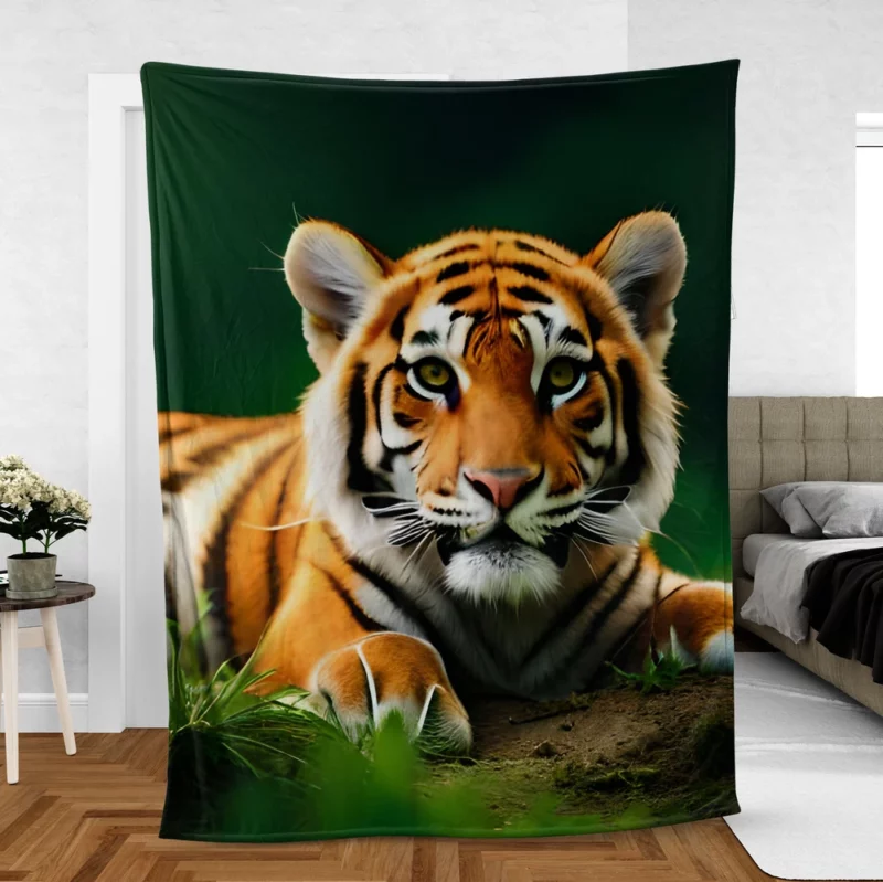 Bengal Tiger Laying in Grass Fleece Blanket