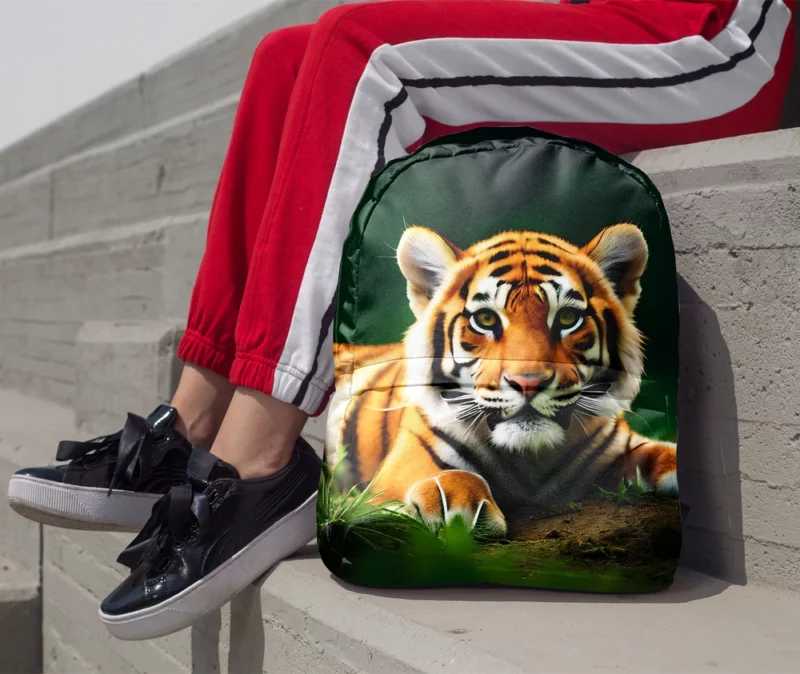 Bengal Tiger Laying in Grass Minimalist Backpack 1