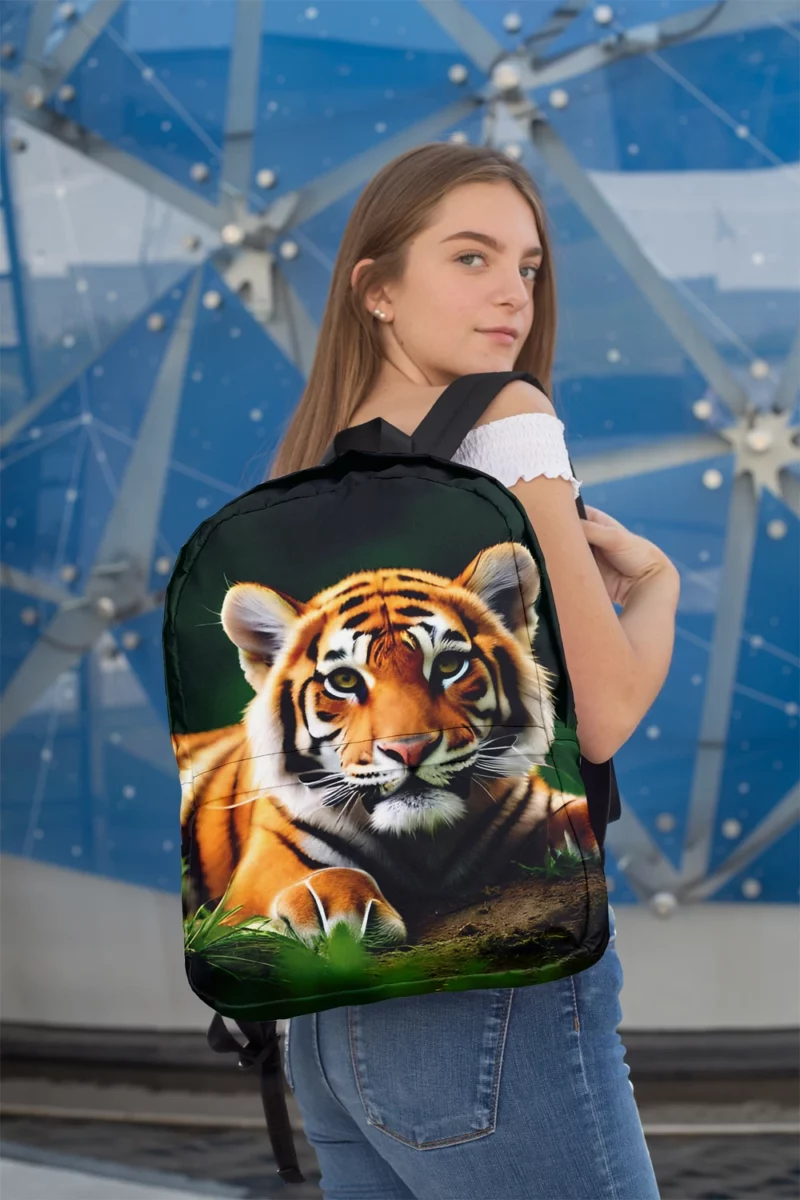 Bengal Tiger Laying in Grass Minimalist Backpack 2