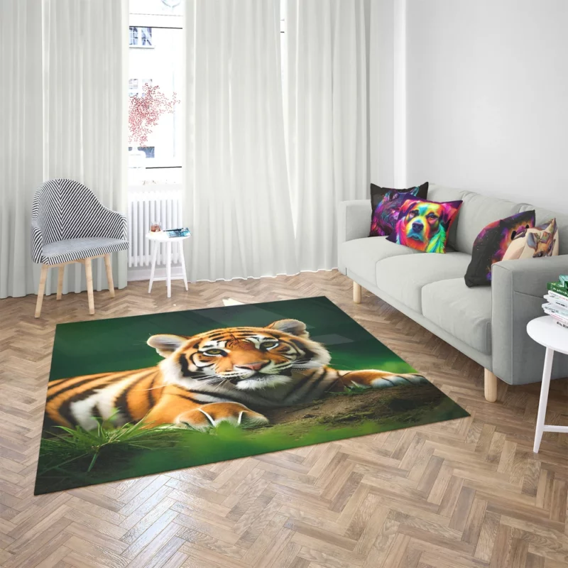 Bengal Tiger Laying in Grass Rug 2