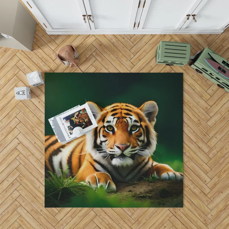 Bengal Tiger Laying in Grass Rug