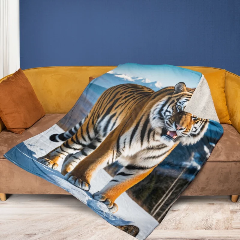 Bengal Tiger Running Through Forest Fleece Blanket 1