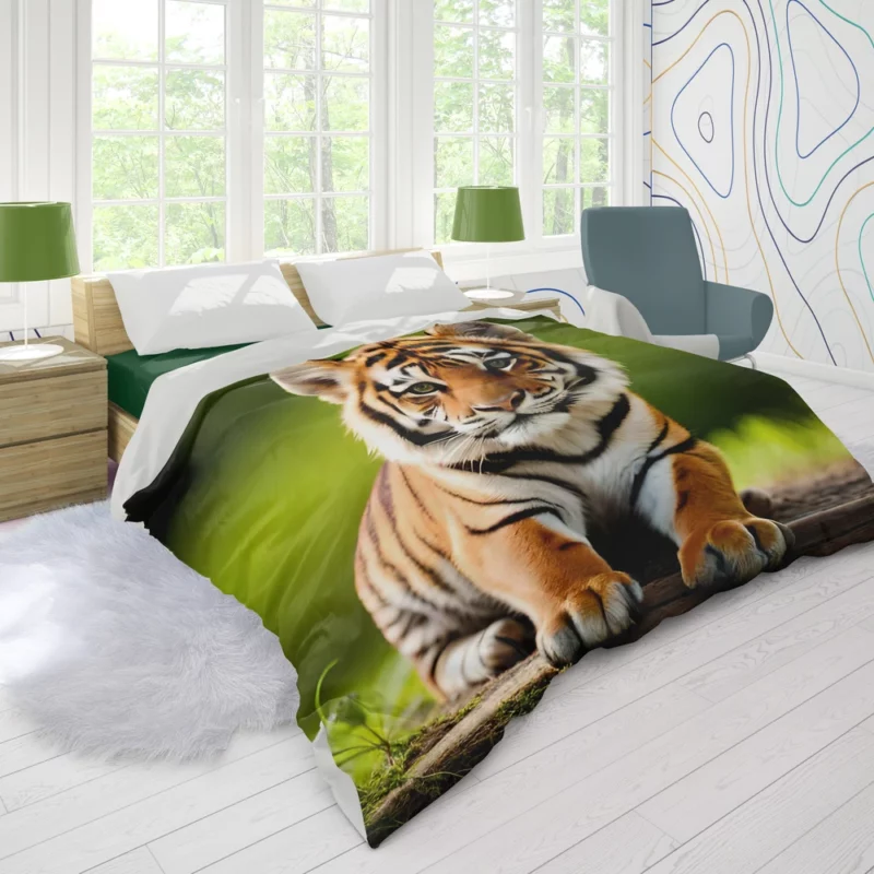 Bengal Tiger Sitting on Log Duvet Cover