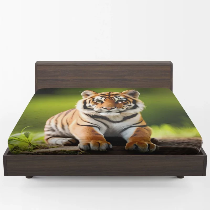 Bengal Tiger Sitting on Log Fitted Sheet 1