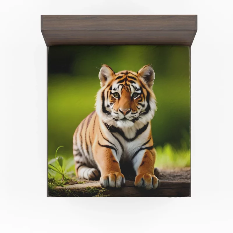 Bengal Tiger Sitting on Log Fitted Sheet