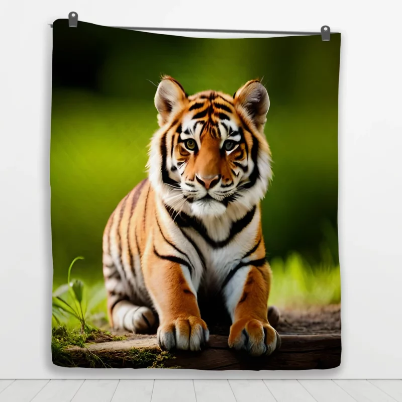 Bengal Tiger Sitting on Log Quilt Blanket 1