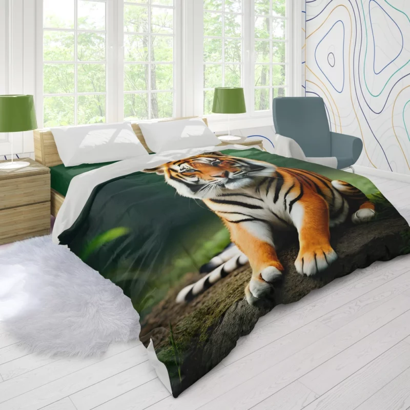 Bengal Tiger Sitting on Rock Duvet Cover