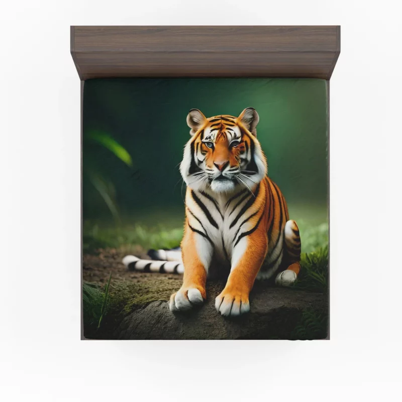 Bengal Tiger Sitting on Rock Fitted Sheet