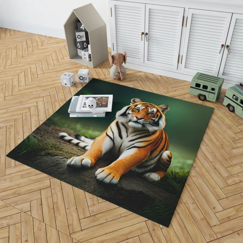 Bengal Tiger Sitting on Rock Rug 1