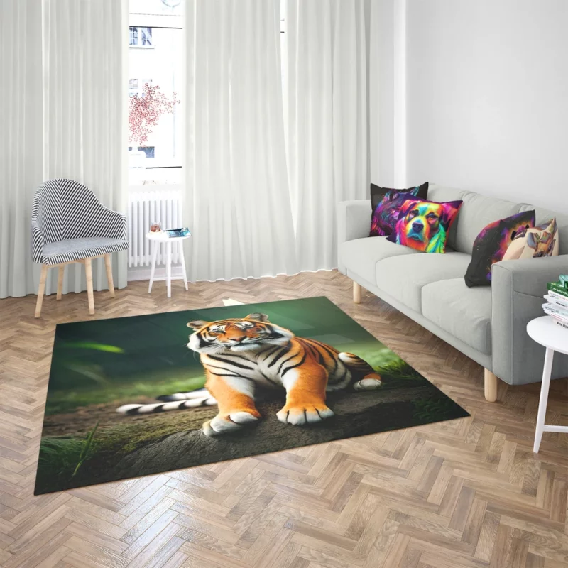 Bengal Tiger Sitting on Rock Rug 2