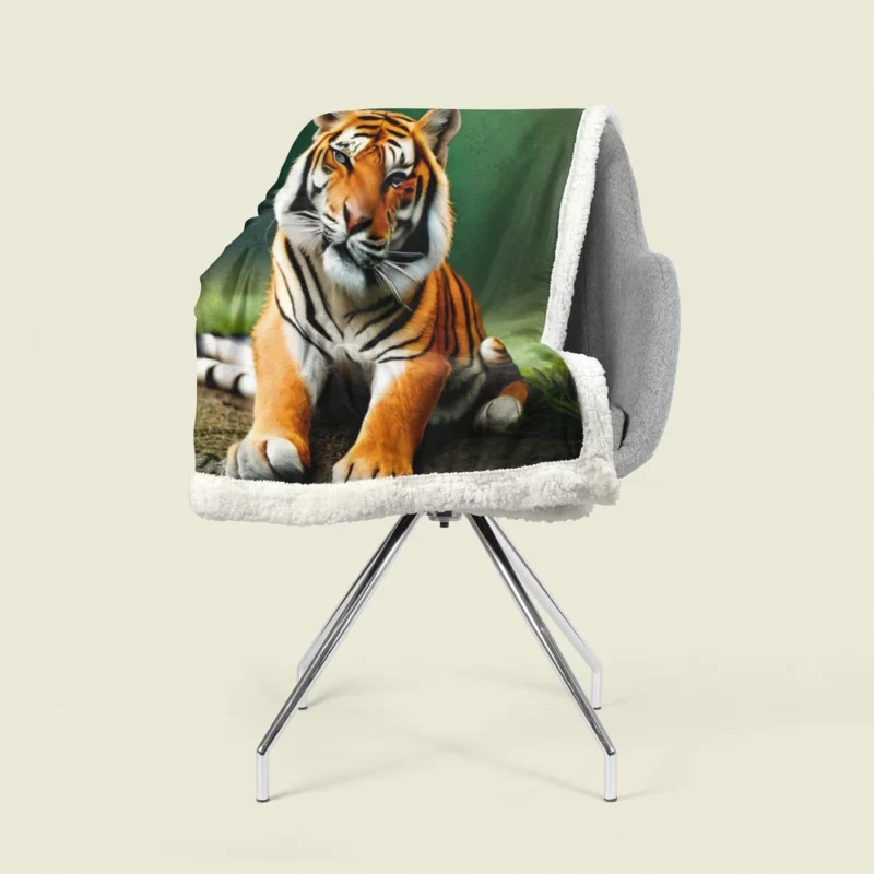 Bengal Tiger Sitting on Rock Sherpa Fleece Blanket 1