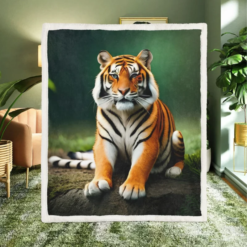 Bengal Tiger Sitting on Rock Sherpa Fleece Blanket