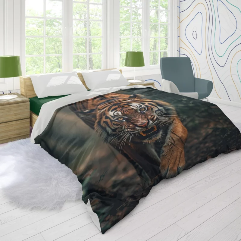 Bengal Tiger Walking Through Woods Duvet Cover